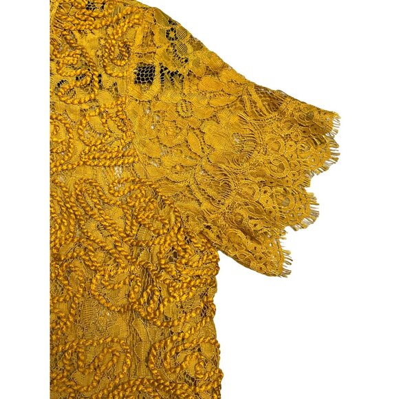 SOLD Zara Mustard Yellow Sheer Lace Short Sleeve Blouse Top SZ Medium - Picture 6 of 9
